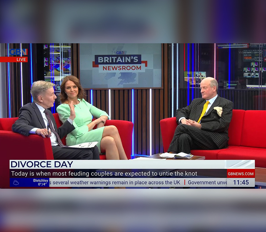 David Lister, Senior Partner di Vardags per Divorzio e Famiglia, su GB News per discutere del Divorzio Day